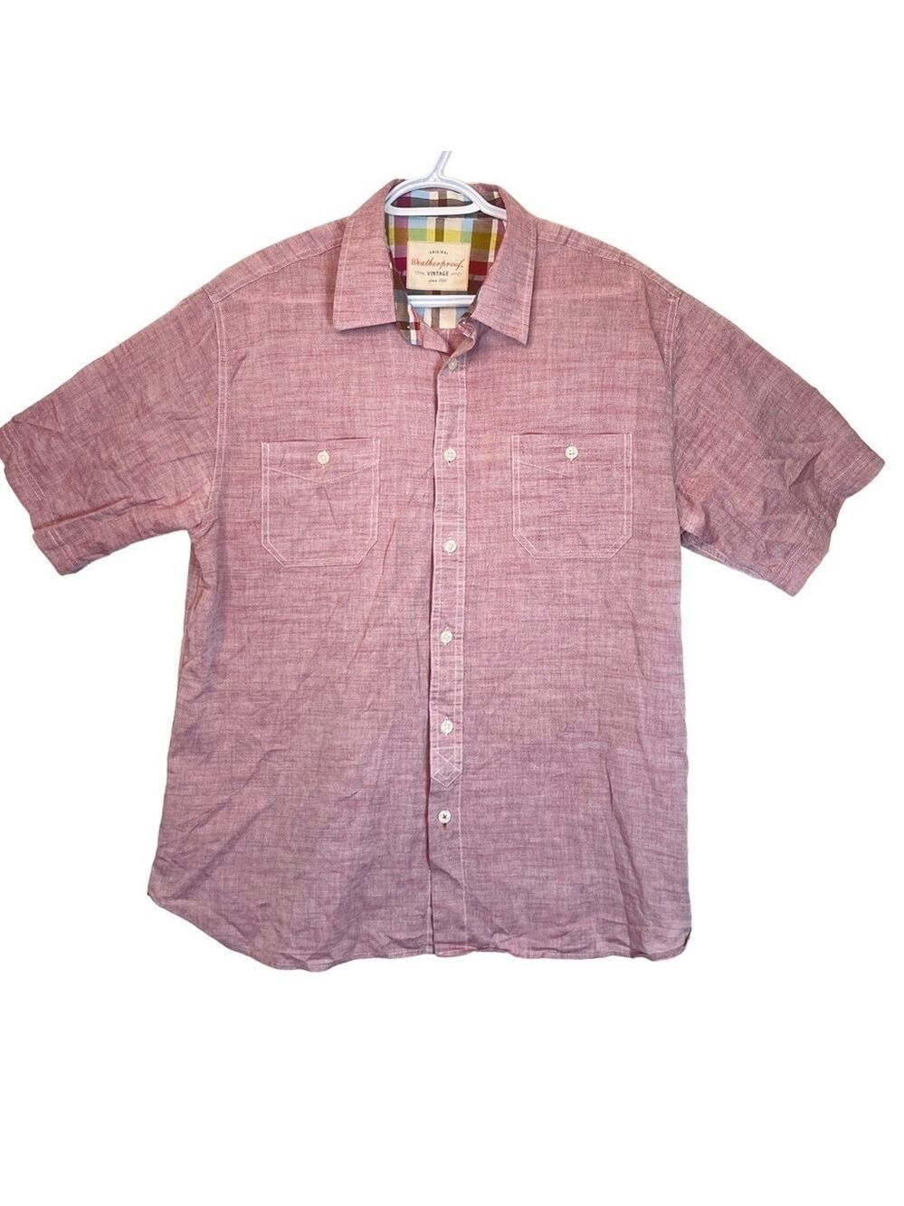 Weather Proof Vintage Pink Short Sleeved Button Front Casual Dress Shirt…